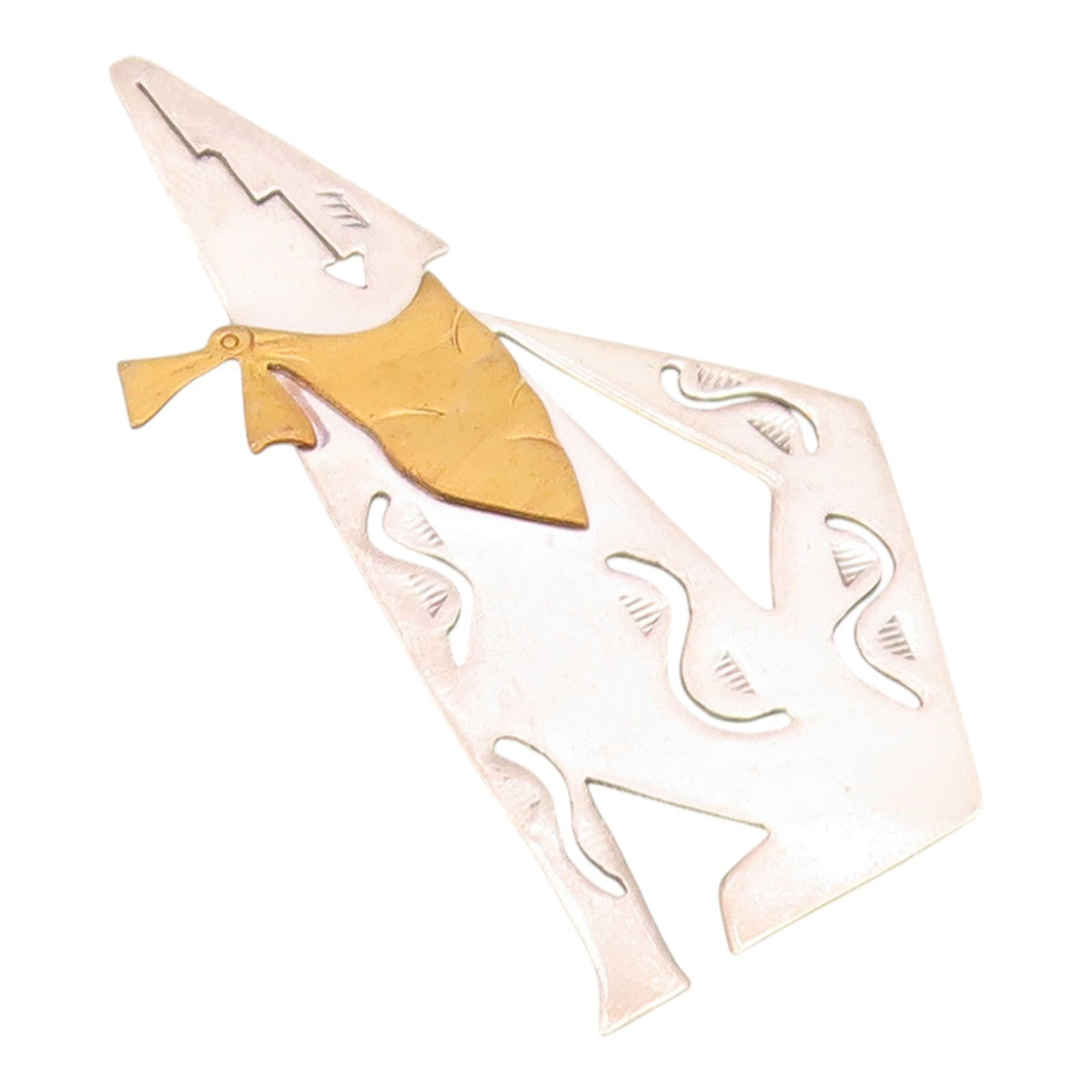 SOUTHWESTERN 925 Sterling Silver Vintage Two Tone Howling Wolf Brooch Pin BP8309