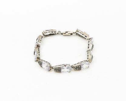 925 Sterling Silver  Shiny Cubic Zirconia & Marcasite Chain Bracelet  BT6829