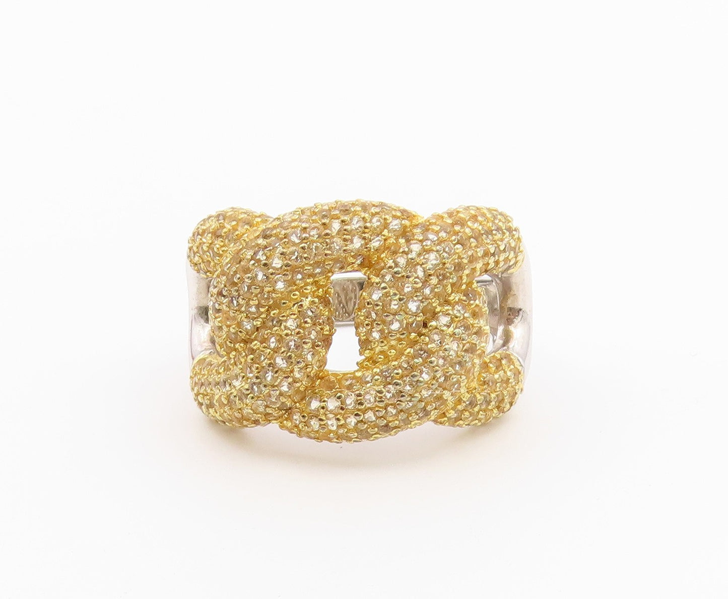 925 Sterling Silver Vintage Ring CZ Pave Interlocking Loop Band  Sz 10  RG36520