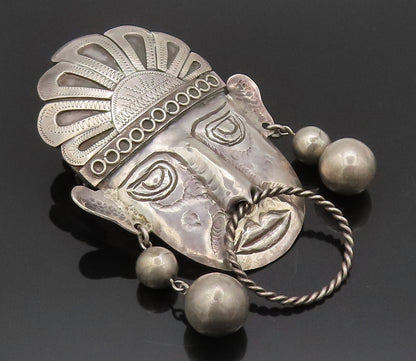 925 Sterling Silver  Vintage Antique Large Aztec Warrior Brooch Pin  BP10532