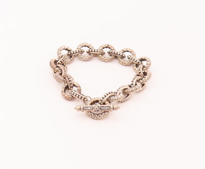 925 Sterling Silver  Vintage Beaded & Carved Interlocked Hoops Bracelet BT9923