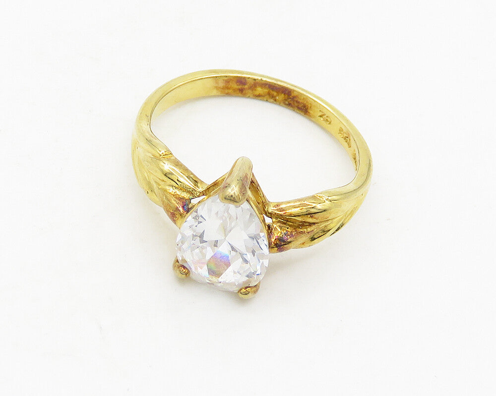 925 Silver  Vintage Tear Drop Cubic Zirconia Solitaire Ring Sz 6  RG19692