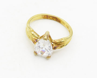 925 Silver  Vintage Tear Drop Cubic Zirconia Solitaire Ring Sz 6  RG19692