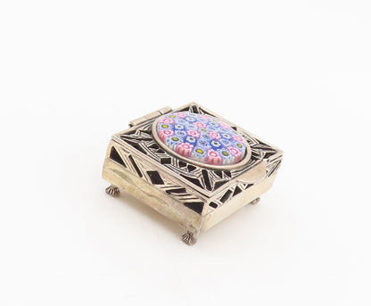 925 Sterling Silver Vintage Millefiori Top Stencil Cut Pill Box (OPENS) TR3571