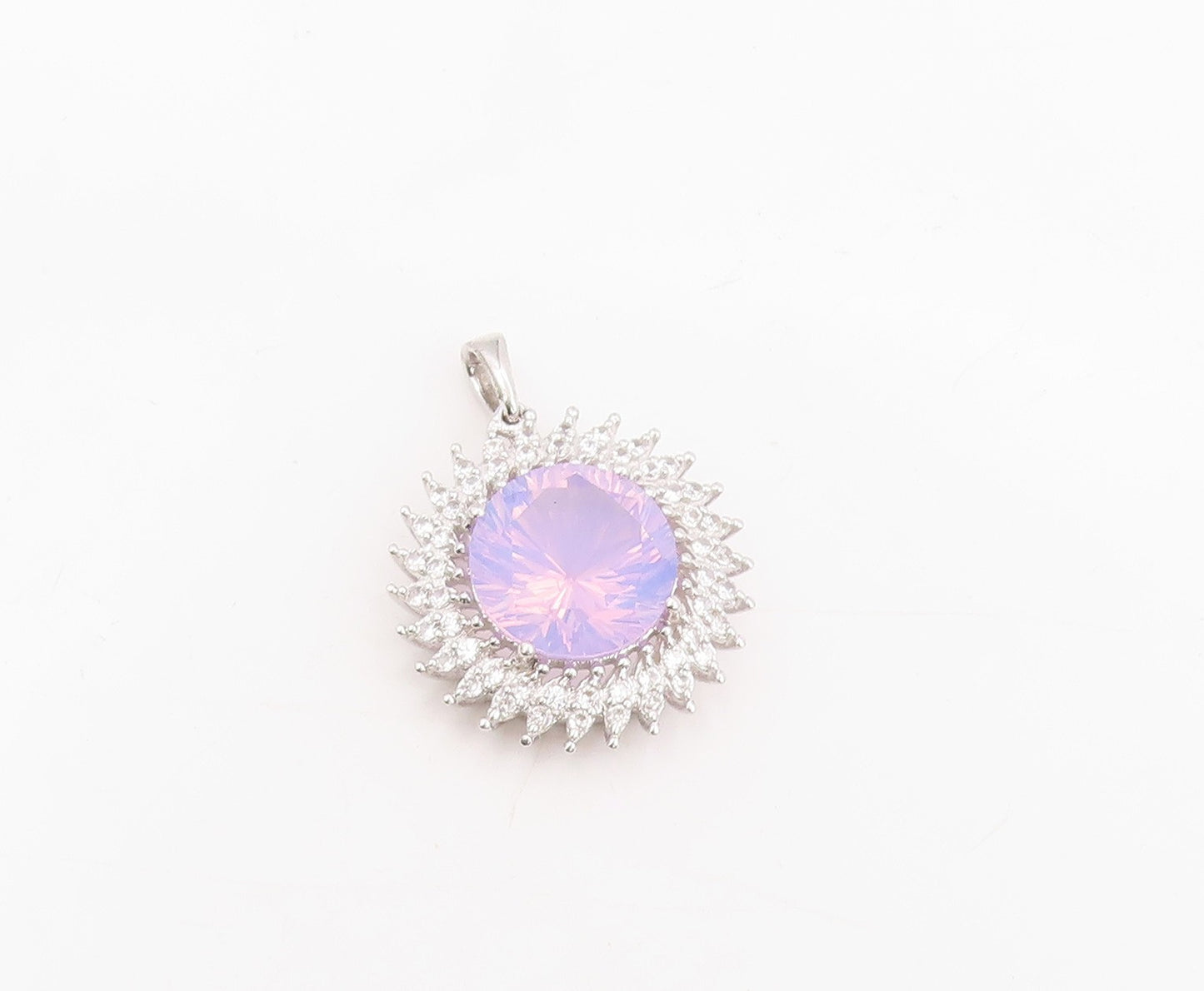 925 Sterling Silver Vintage Pendant Topaz & Halo CZ Sunflower Charm  PT25322