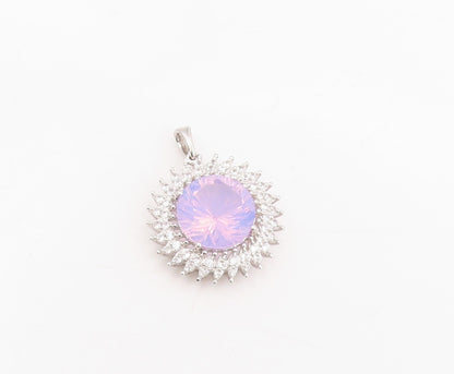 925 Sterling Silver Vintage Pendant Topaz & Halo CZ Sunflower Charm  PT25322