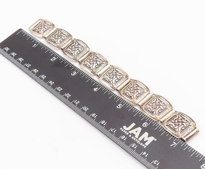925 Sterling Silver Vintage Bracelet Celtic Knot Cutout Frames Linked  BT10329