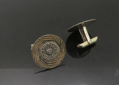 MEXICO 925 Sterling Silver  Vintage Mayan Aztec Sun Calendar Cufflinks  TR3071