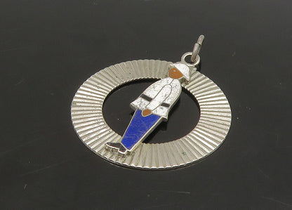 925 Sterling Silver  Vintage Enamel Man In Uniform Circle Pendant  PT18744