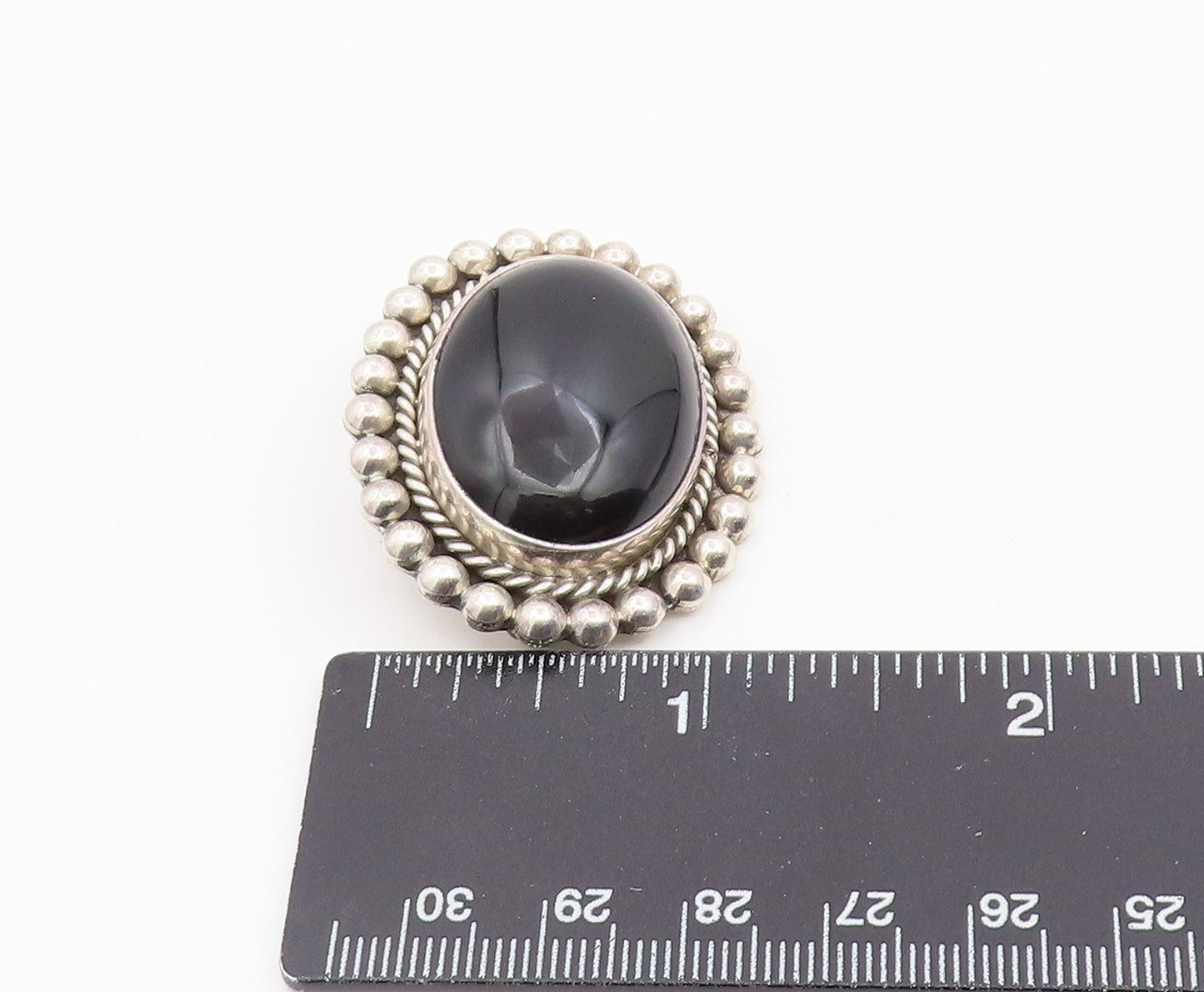 MWS MEXICO Sterling Silver Vintage Black Onyx Bubble Border Brooch Pin  BP3862