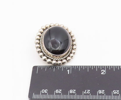 MWS MEXICO Sterling Silver Vintage Black Onyx Bubble Border Brooch Pin  BP3862