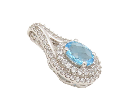 925 Sterling Silver Vintage Pendant Topaz Halo Drop Shape Topaz Band  PT22440