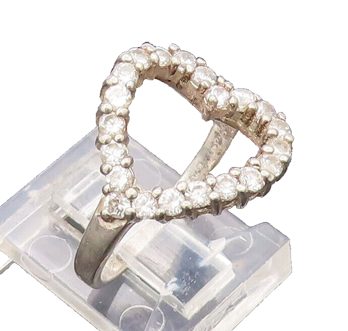 925 Sterling Silver Vintage Ring Minimalist Cutout Love CZ Heart Sz 6.5  RG27634