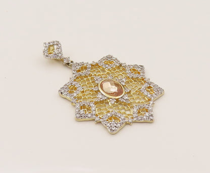 925 Silver  Vintage Two Tone Sparkly Topaz Openwork Star Pendant  PT21958