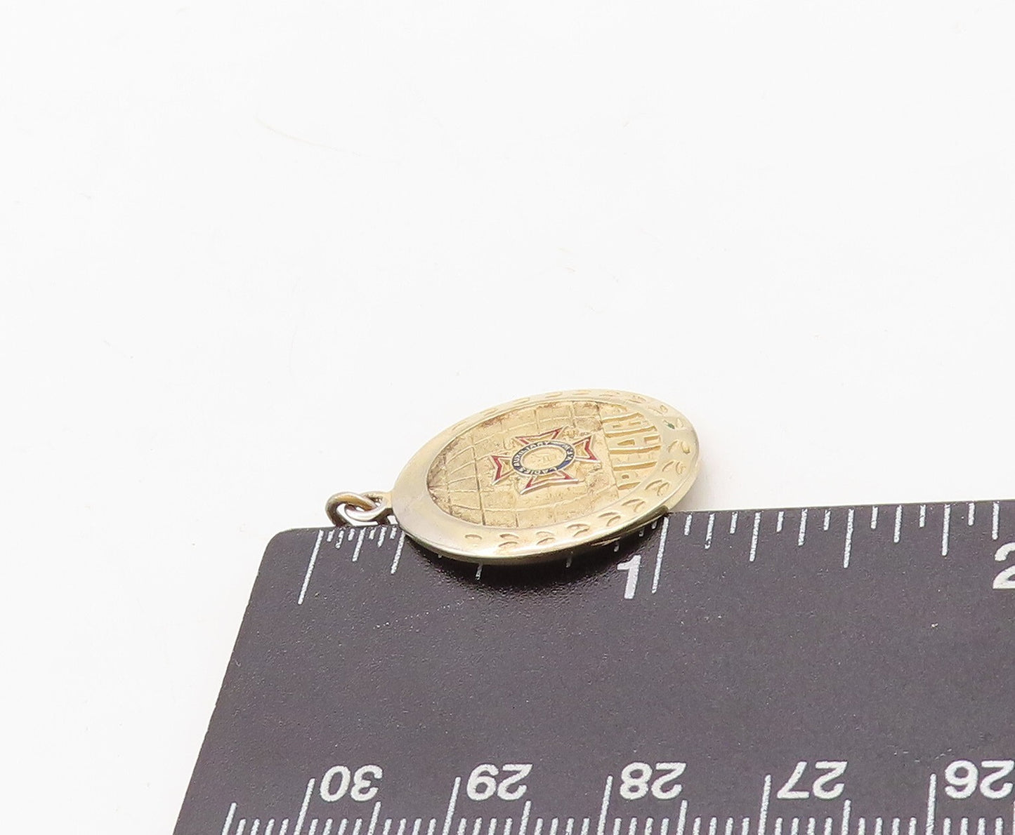 925 Sterling Silver Vintage Pendant Gold Plated Enameled Peace Carved  PT23623