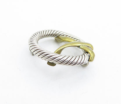 925 Sterling Silver  Vintage Two Tone Twist Open Circle Brooch Pin  BP2228