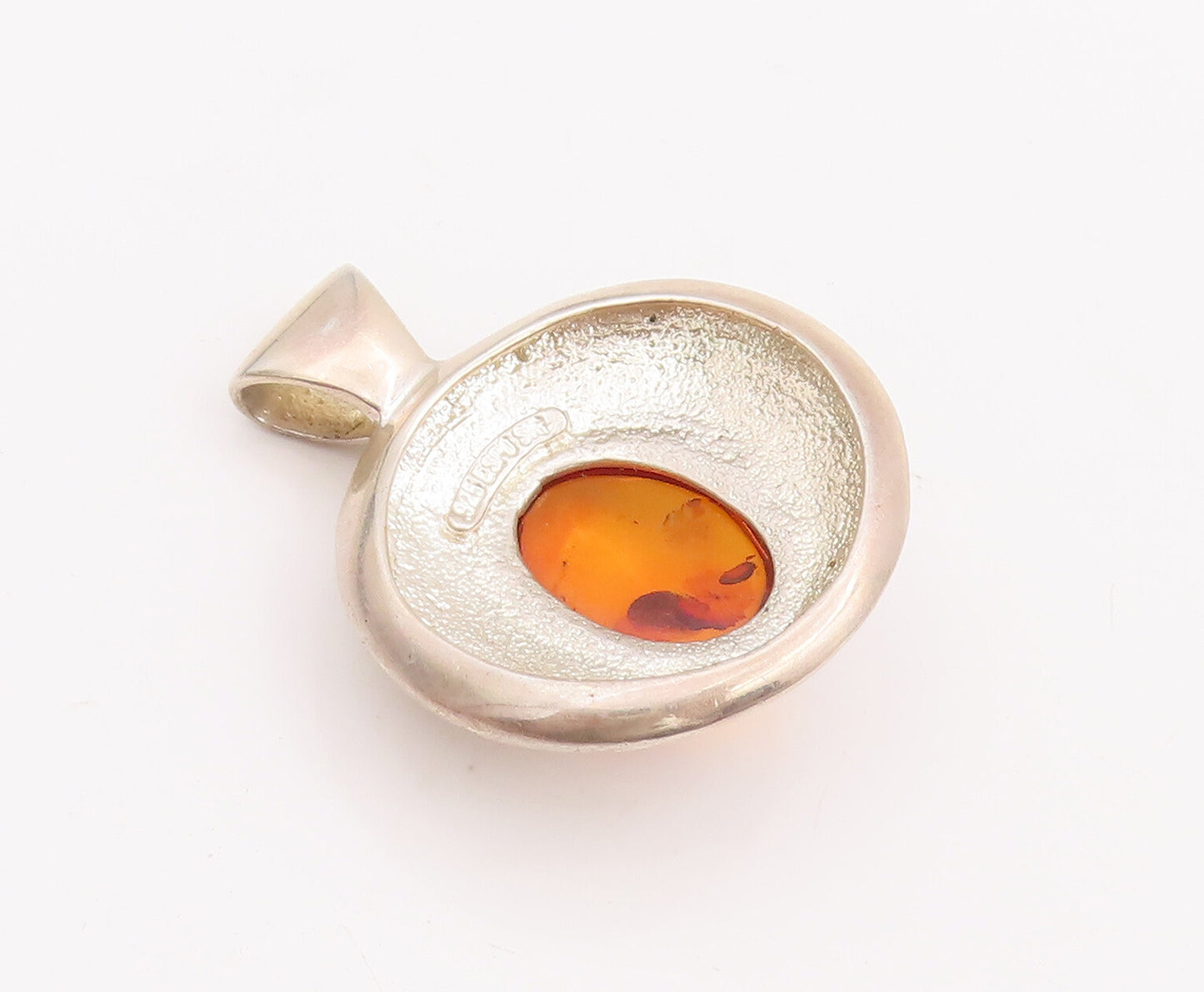 925 Sterling Silver Vintage Pendant ESPO SIG Minimalist Cabochon Amber  PT22833