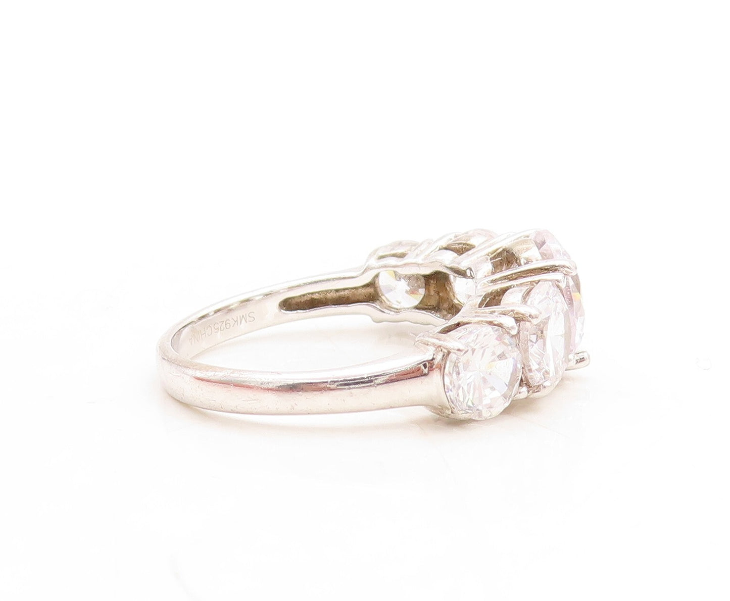 925 Sterling Silver Vintage Ring 5 Stone Round Cut Topaz band Sz 7  RG31621