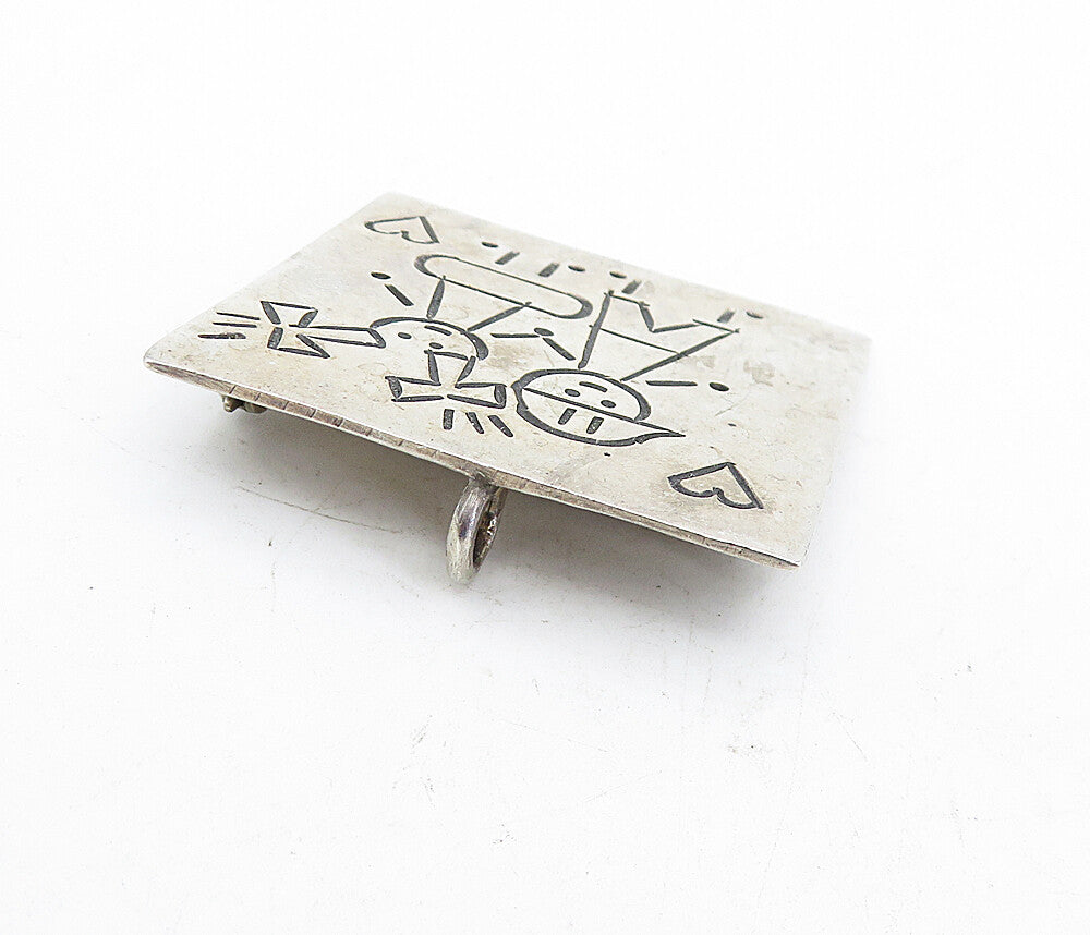MEXICO 925 Sterling Silver  Vintage Etched Children Love Brooch Pin  BP1900