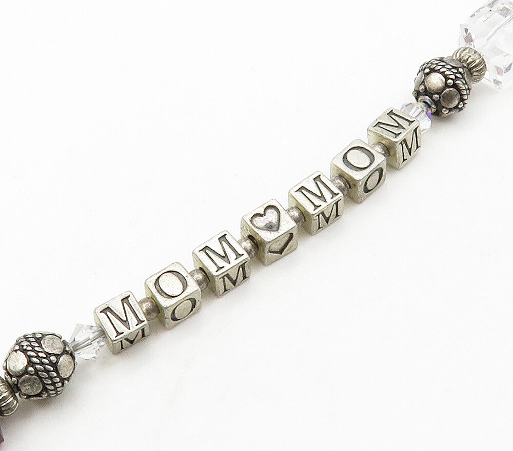 925 Sterling Silver  Vintage Garnet & Topaz Beaded Mom Chain Bracelet  BT6270