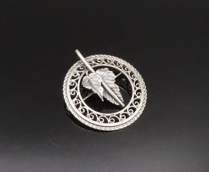 DANECRAFT 925 Silver  Vintage Antique Leaf & Swirl Border Brooch Pin  BP9593