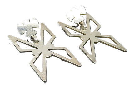 925 Sterling Silver  Vintage Shiny Butterfly Cutout Drop Earrings  EG5673