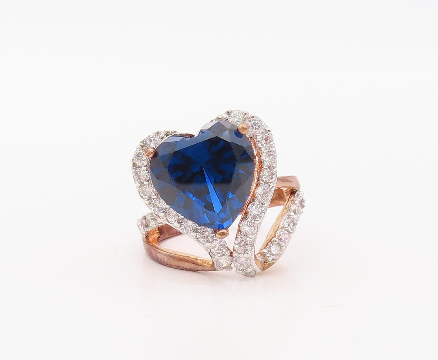 925 Sterling Silver Vintage Ring Rose Gold Plated Sapphire & CZ  Sz 7  RG30773