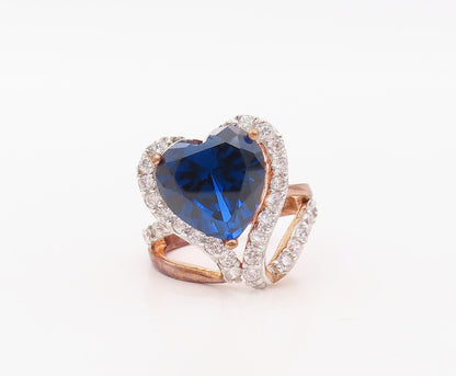 925 Sterling Silver Vintage Ring Rose Gold Plated Sapphire & CZ  Sz 7  RG30773