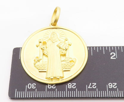 14k Gold 925 Sterling Silver Vintage Pendant Religious Carved Jesus Coin PT24609