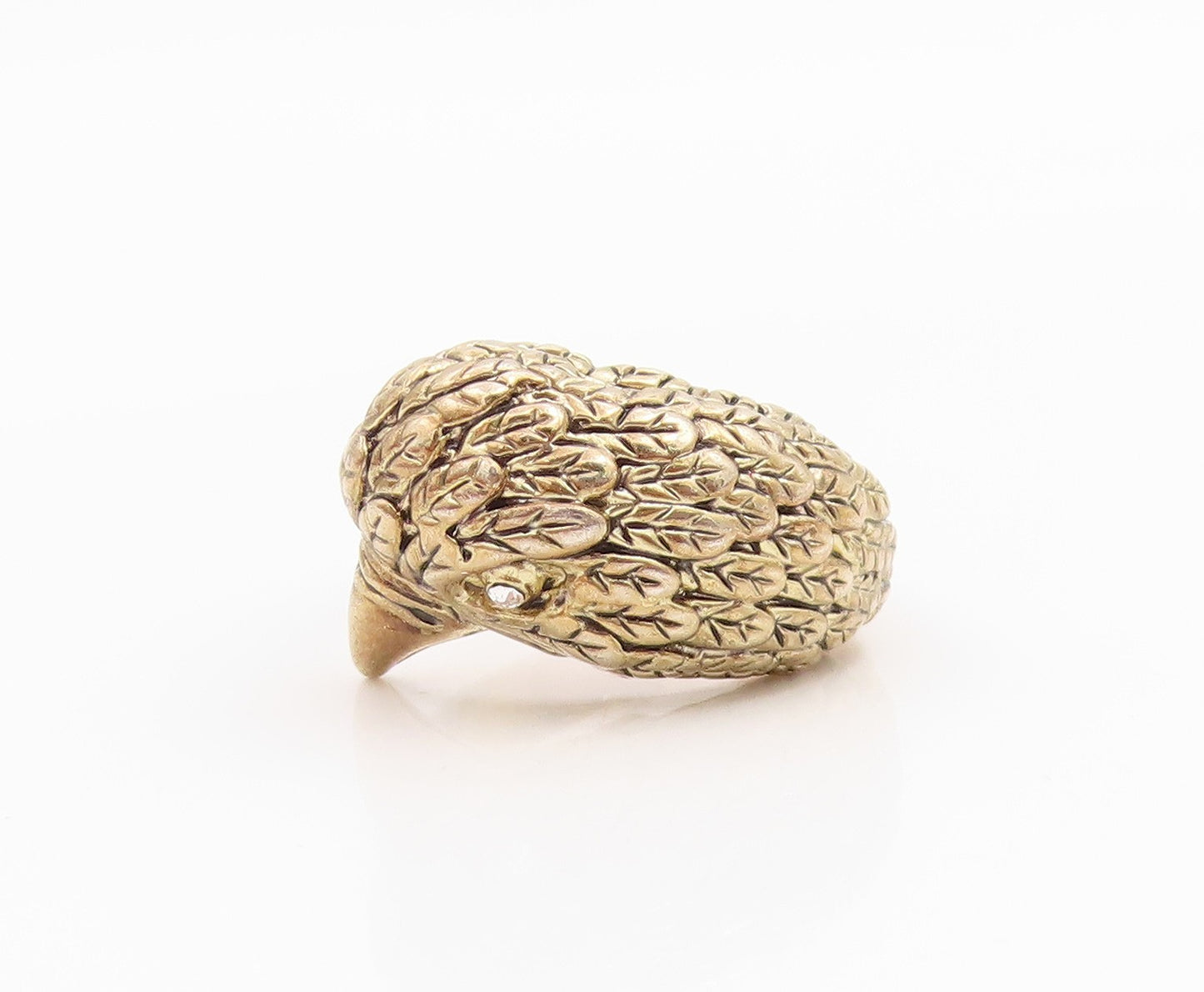 925 Sterling Silver Vintage Ring Gold Plated CZ Etched Eagle Band  Sz 7  RG35385