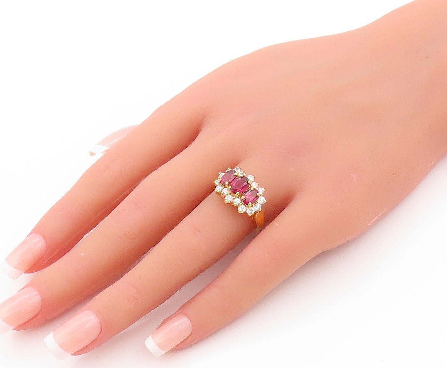 925 Sterling Silver Vintage Ring Gold Plated Oval Pink & White CZ  Sz 8  RG32561