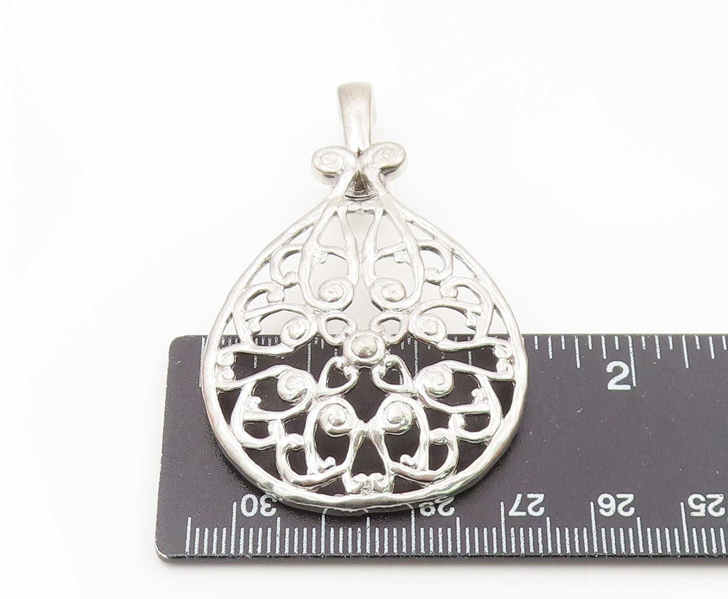 925 Sterling Silver  Vintage Shiny Open Floral Swirl Design Pendant  PT15801