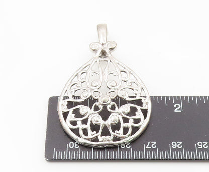925 Sterling Silver  Vintage Shiny Open Floral Swirl Design Pendant  PT15801