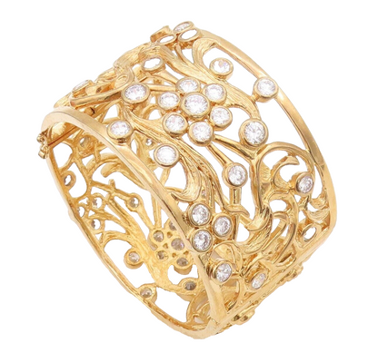 925 Sterling Silver Vintage Bracelet Gold Plated Heavy CZ Carved Ornate  BT10726