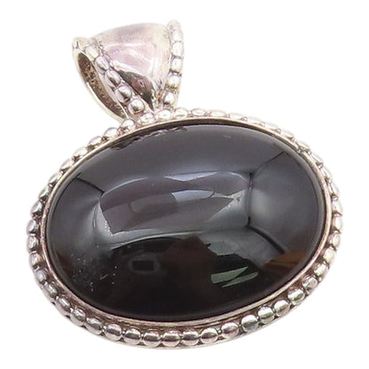 925 Sterling Silver  Vintage Cabochon Cut Black Onyx Fluted Pendant  PT7908