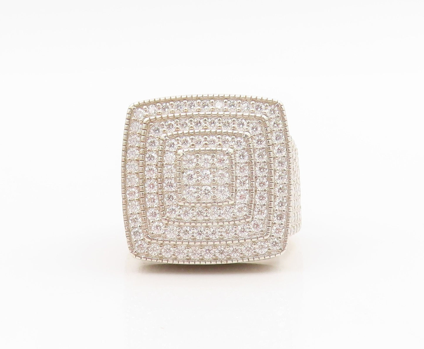 925 Sterling Silver Vintage Ring Sparkling CZ Geometric Dome Band Sz 11 RG34337