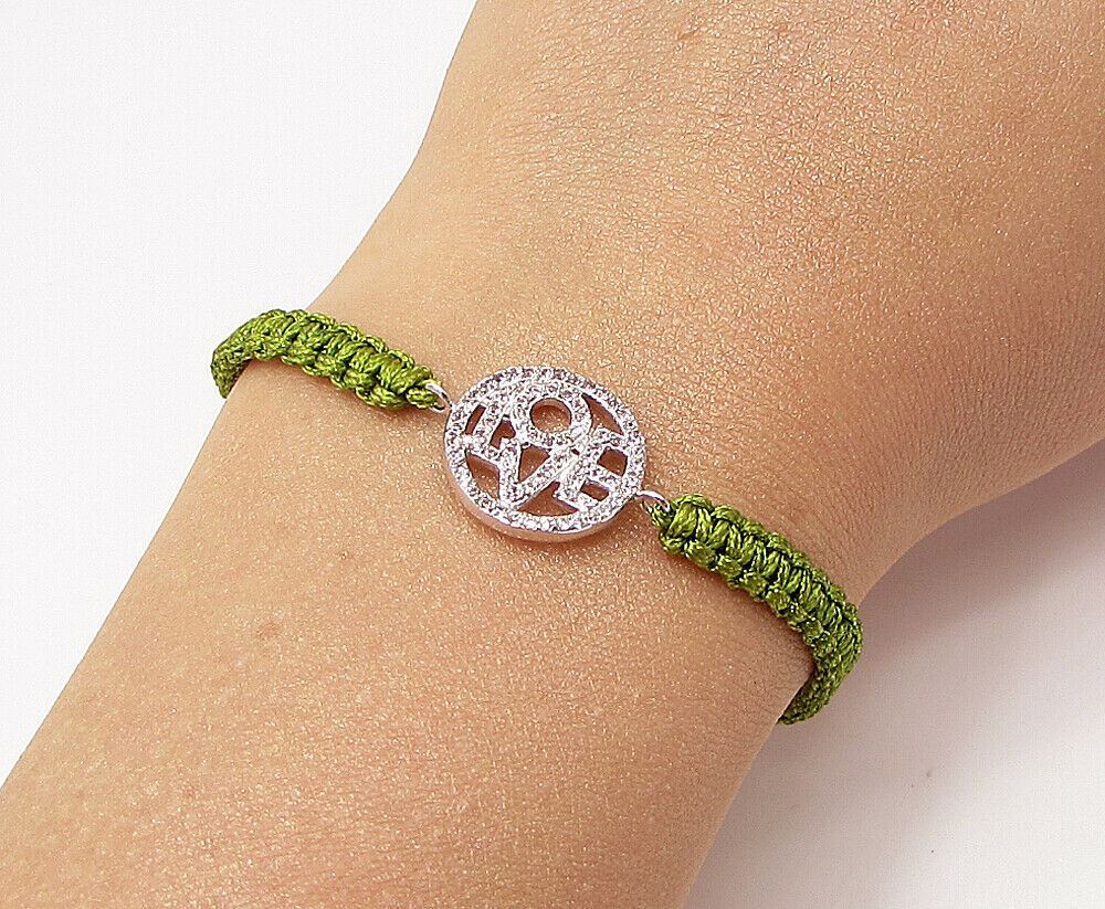 925 Sterling Silver  Cubic Zirconia Love Adjustable Friendship Bracelet  BT1074