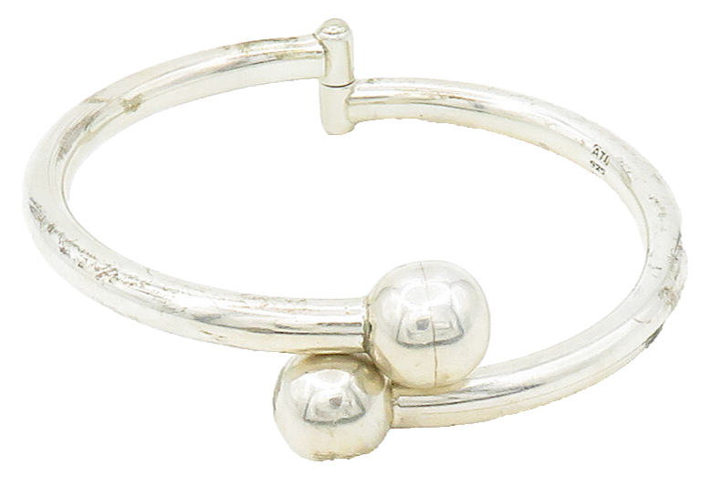 MEXICO 925 Sterling Silver  Vintage Shiny Bypass Hinge Cuff Bracelet  BT6030