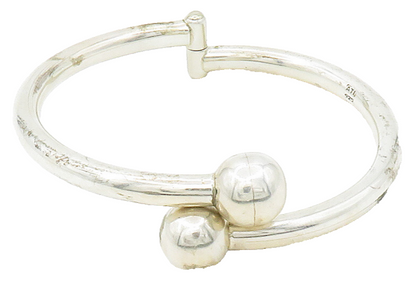 MEXICO 925 Sterling Silver  Vintage Shiny Bypass Hinge Cuff Bracelet  BT6030