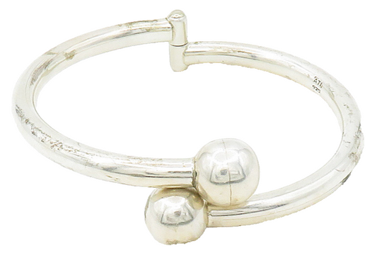 MEXICO 925 Sterling Silver  Vintage Shiny Bypass Hinge Cuff Bracelet  BT6030
