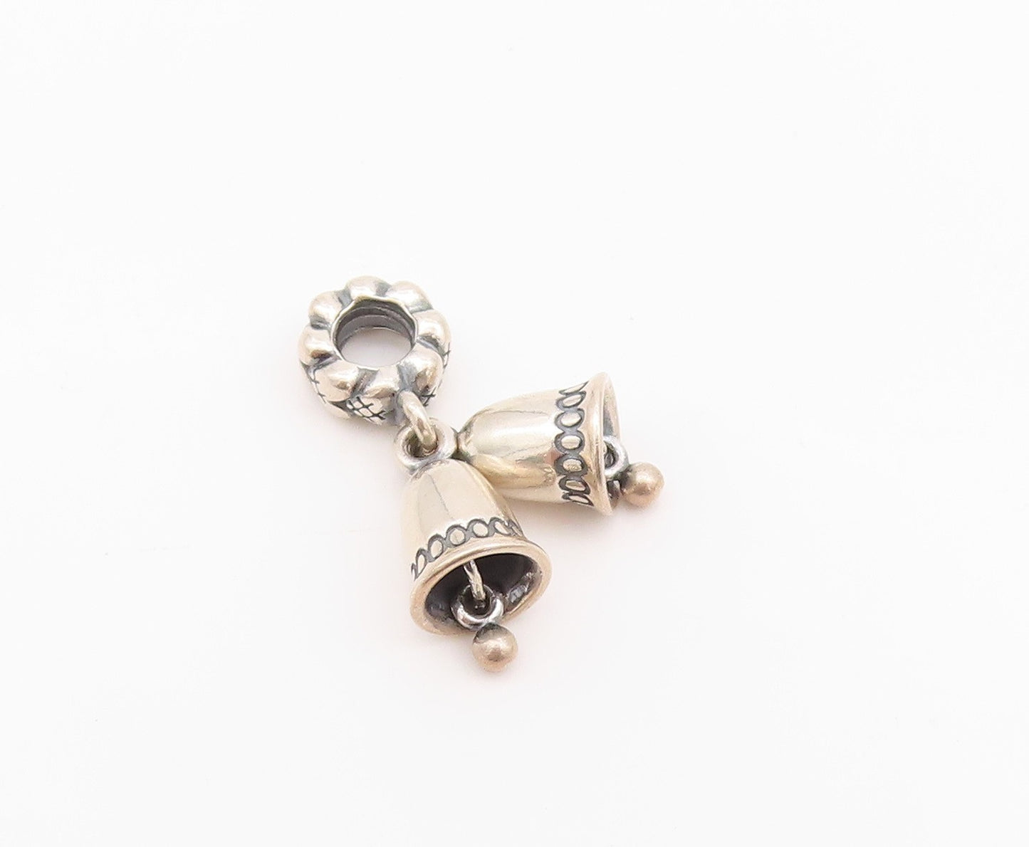 925 Sterling Silver Vintage Pendant PANDORA Mini Christmas Bell Jingles  PT24257