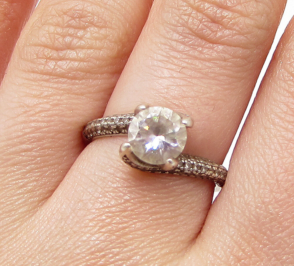 925 Sterling Silver  White Cubic Zirconia Bypass Engagement Ring Sz 6.5  RG2939