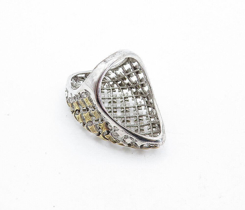 925 Sterling Silver  Vintage Shiny Two Tone Star Dome Band Ring Sz 6  RG5353