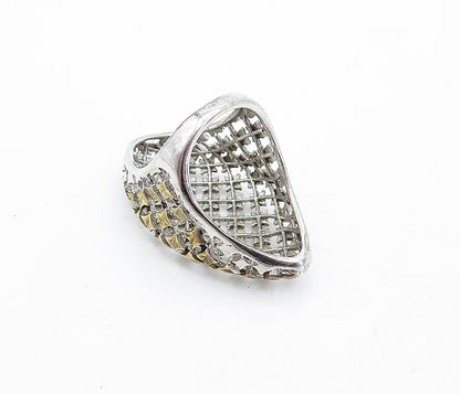 925 Sterling Silver  Vintage Shiny Two Tone Star Dome Band Ring Sz 6  RG5353