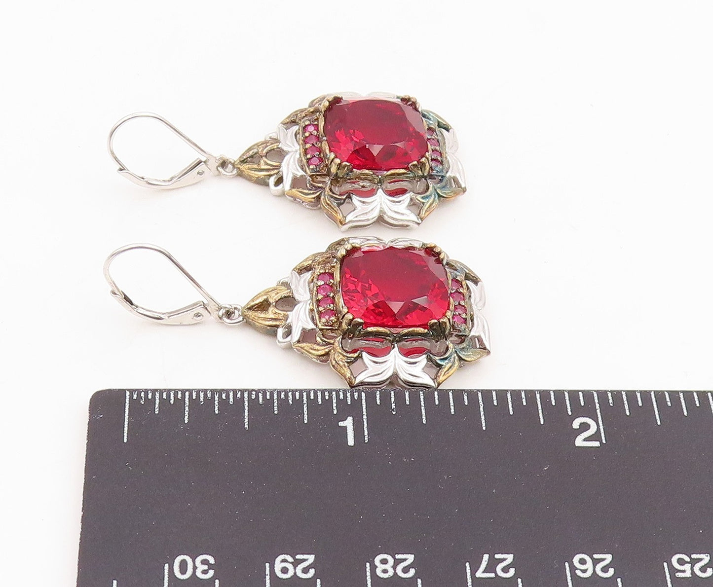 925 Sterling Silver Vintage Earrings MICHAEL VALITUTTI Ruby Floral Drop  EG14113