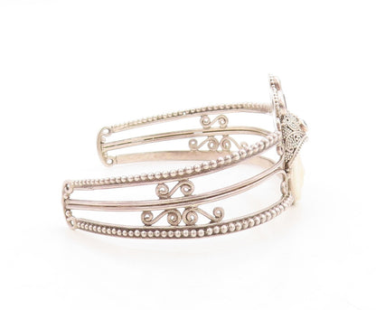 925 Sterling Silver Vintage Bracelet Garnet Peridot Amethyst Crown Face  BT10945