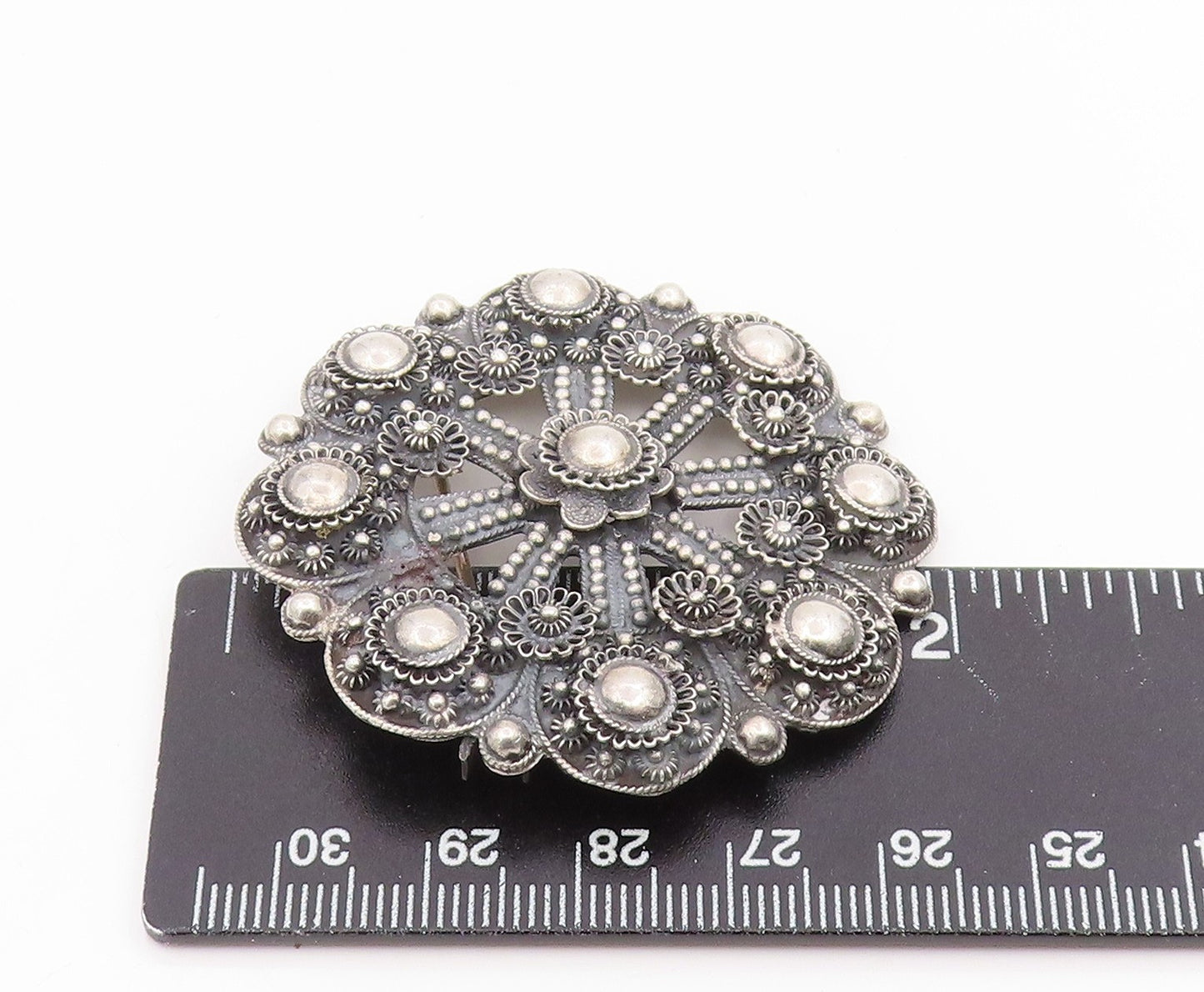 925 Sterling Silver Vintage Brooch Pin Classic Sunburst Floral Filigree  BP12395