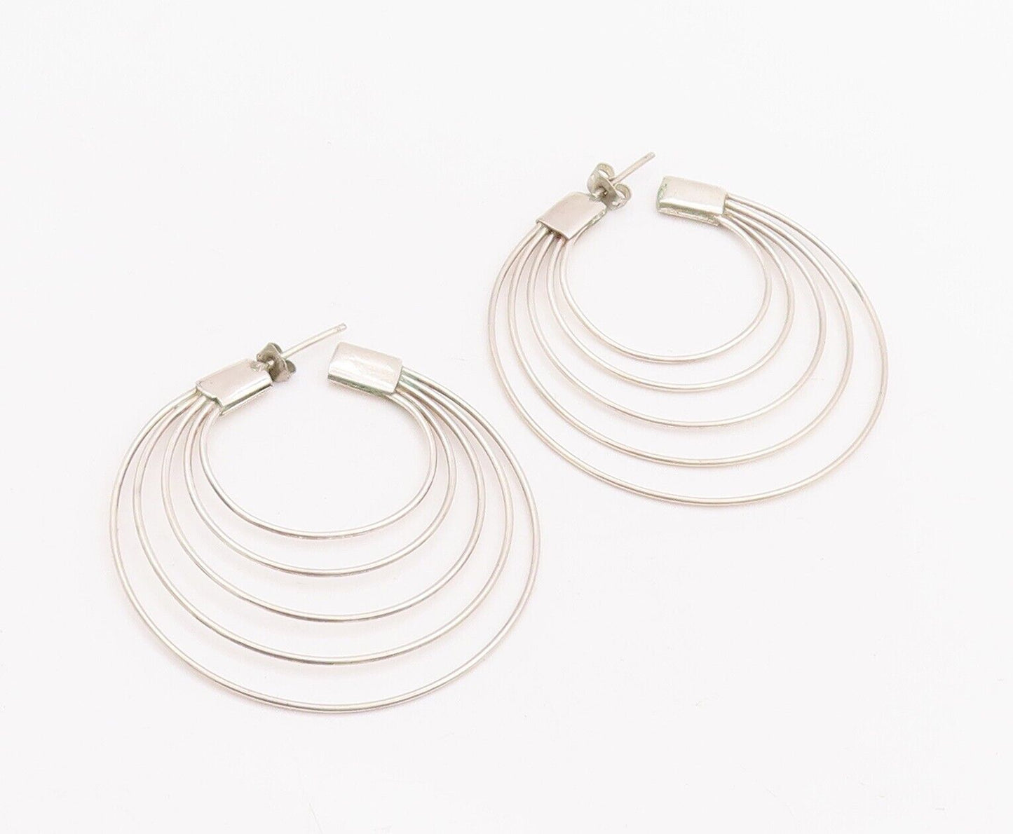 925 Sterling Silver Vintage Earrings Cutout Multi Rings Open Hoop  EG13085