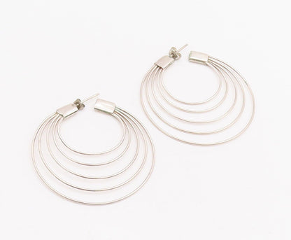 925 Sterling Silver Vintage Earrings Cutout Multi Rings Open Hoop  EG13085