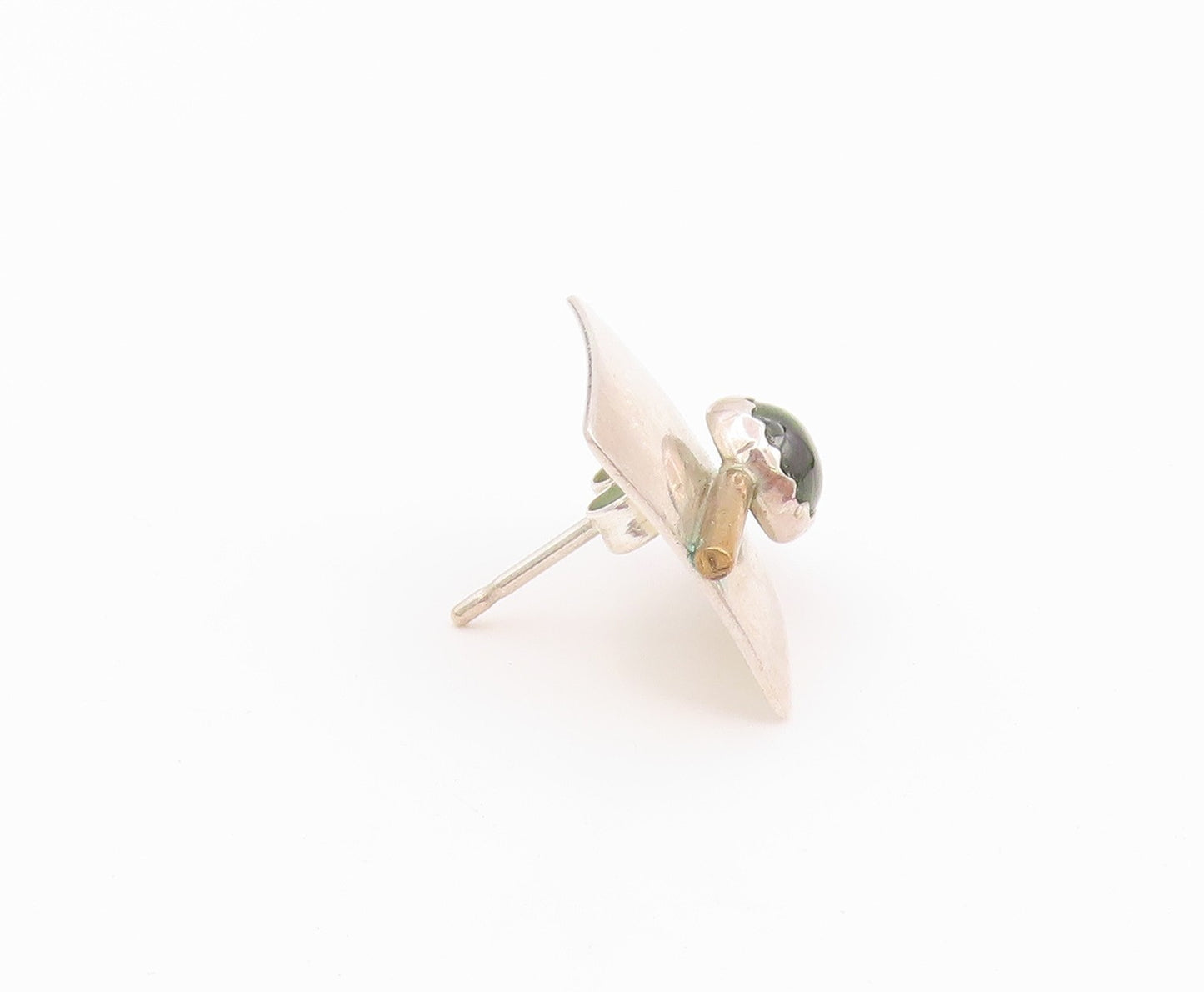 925 Sterling Silver Vintage Earrings Two Tone Peridot Geometric Studs  EG14503